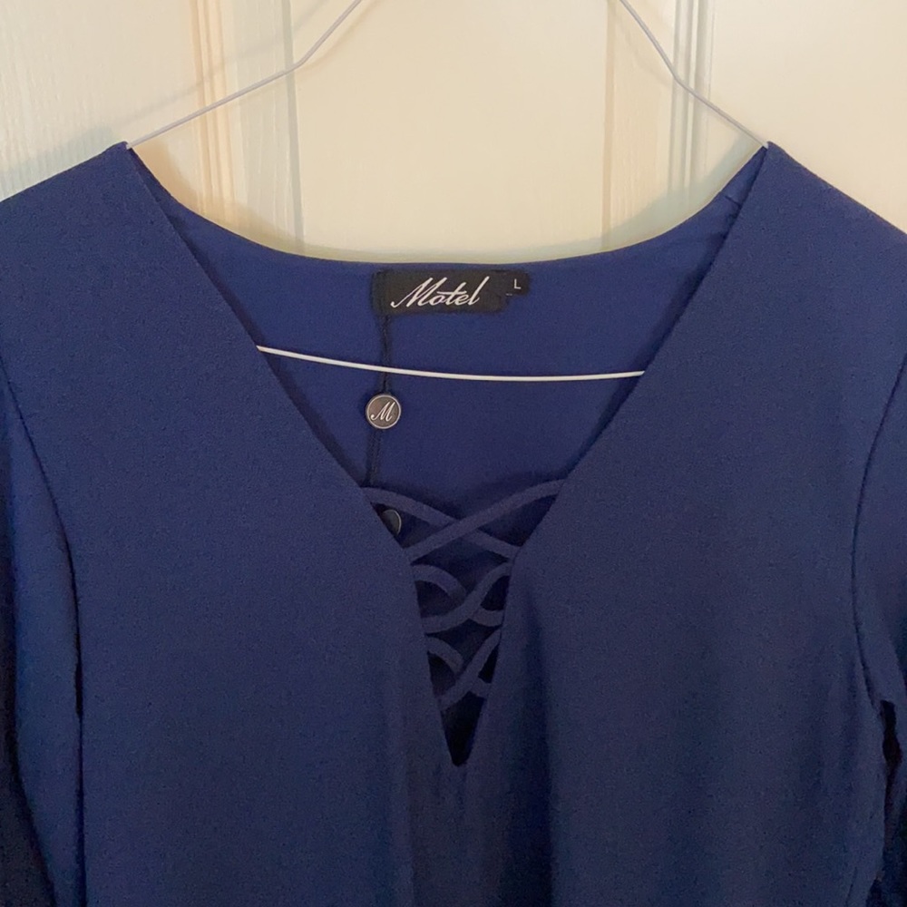 Motel V-Neck Navy Dress